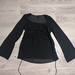 Vintage Y2K ANXIETY black sheer striped tie back bell sleeve top size M